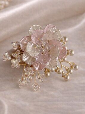 Pink Floral Pearl Crystal Brooch
